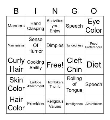 Inherited Traits and Learned Behaviors Bingo Card