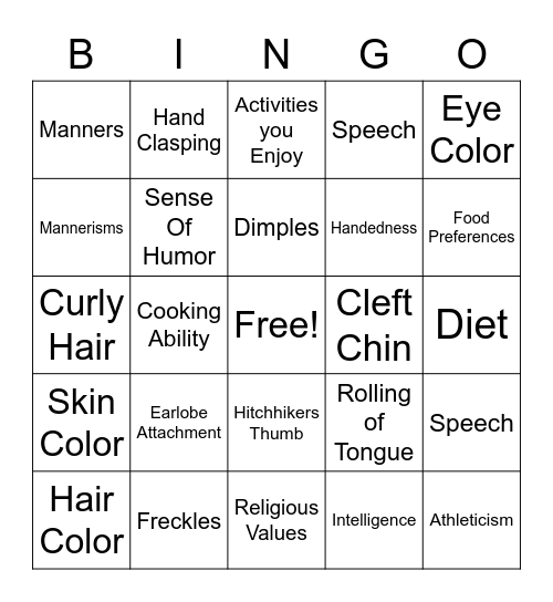 Inherited Traits and Learned Behaviors Bingo Card