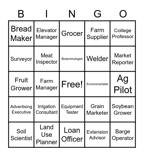 Ag careers Bingo Card