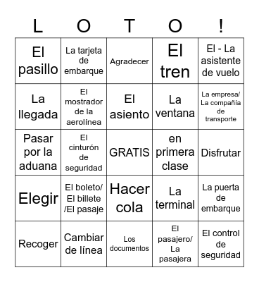 2.6 En el aeropuerto/ la estación de trenes Bingo Card