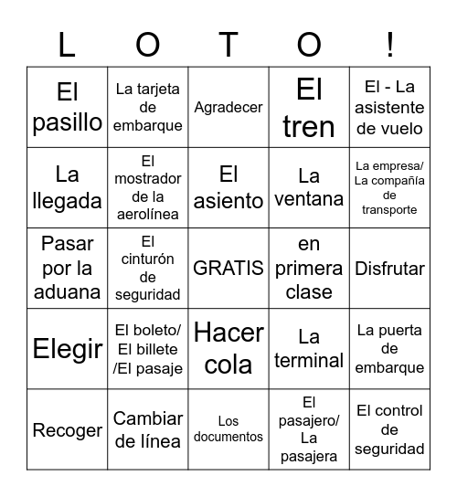 2.6 En el aeropuerto/ la estación de trenes Bingo Card