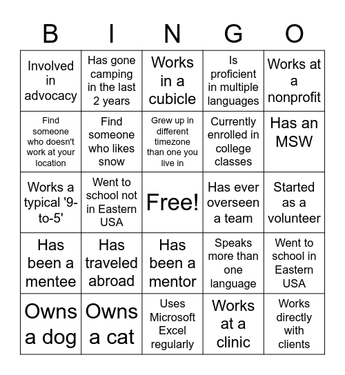 Networking Bingo! Bingo Card