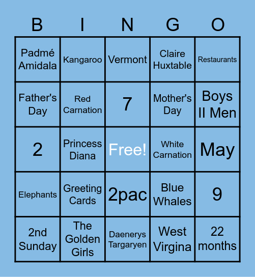 Mother's Day Bingo Card