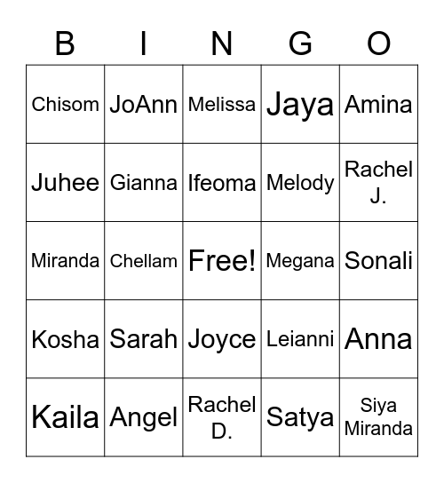 LKS Spring Formal Bingo Card