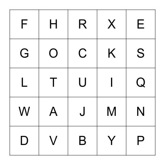 Match Capital Letter with Lower Case Bingo Card