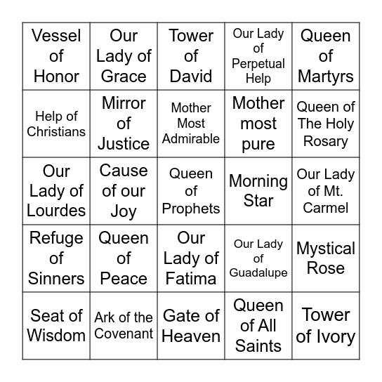 Titles of Mary Bingo Card