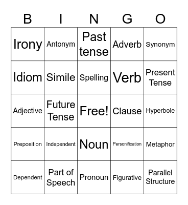 Grammar Bingo Card