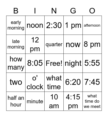 Time Bingo Card