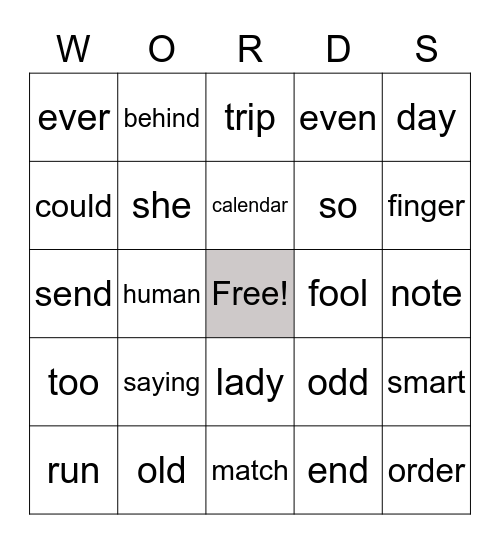 EOY Word Practice Bingo Card