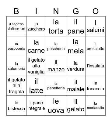 i negozi di specialita` Bingo Card