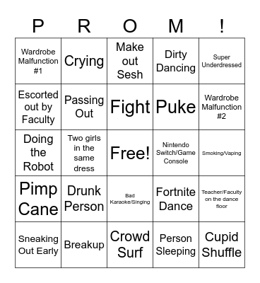 Northern Prom Bingo Card