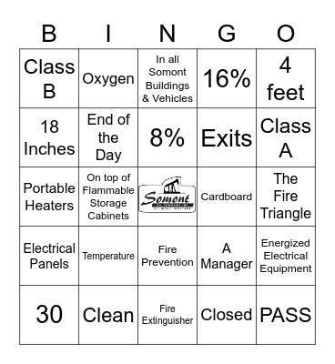 Fire Prevention Bingo Card