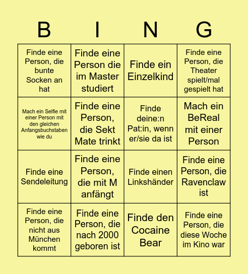 Kultur Freshersnight Bingo Card