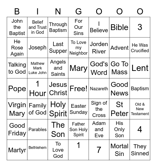 Know Your Catholic Faith Bingo Card