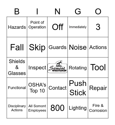 Machine Safeguarding Bingo Card
