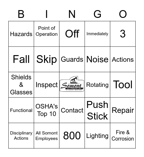 Machine Safeguarding Bingo Card
