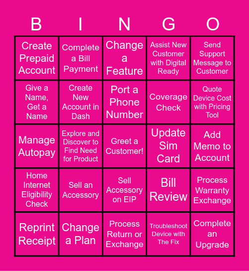 T-Mobile New Hire Bingo! Bingo Card