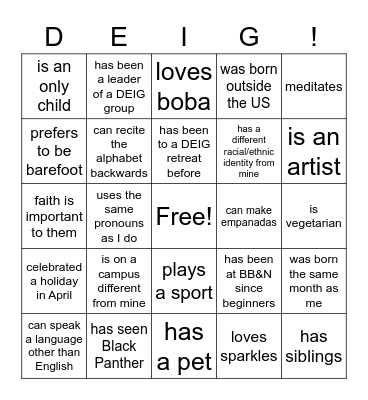 DEIG Bingo Card