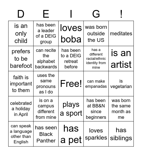 DEIG Bingo Card