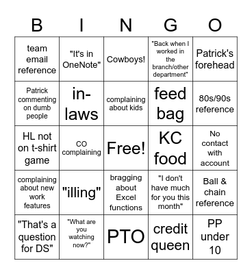 Ranger Team Meeting Bingo Card