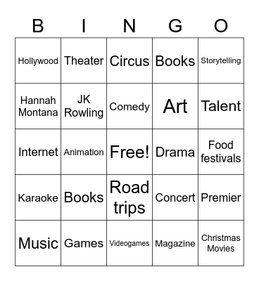 Entertainment Bingo Card