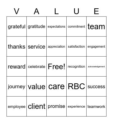 Employee Appreciation Bingo Card