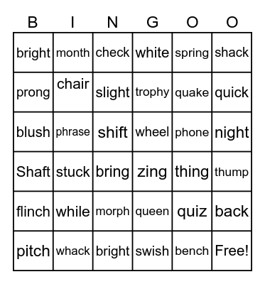 Digraph Trigraph and Blends Bingo Card