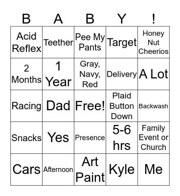 Tiffany's Baby Shower Bingo Card
