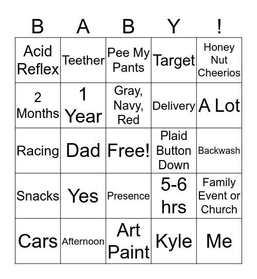 Tiffany's Baby Shower Bingo Card