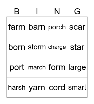 r controlled vowels Bingo Card
