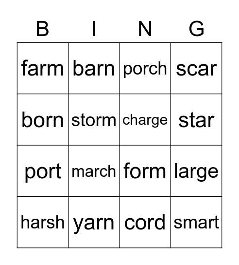 r controlled vowels Bingo Card