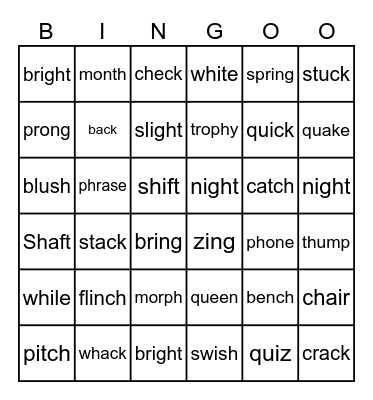 Digraph Trigraph and Blends Bingo Card