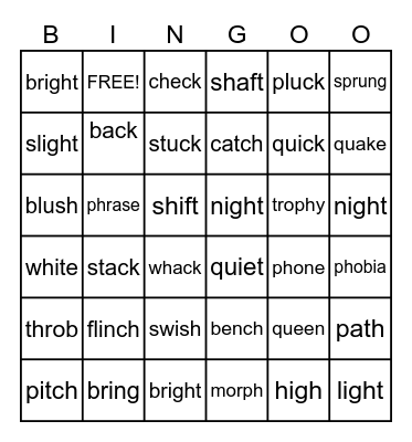Digraph Trigraph and Blends Bingo Card