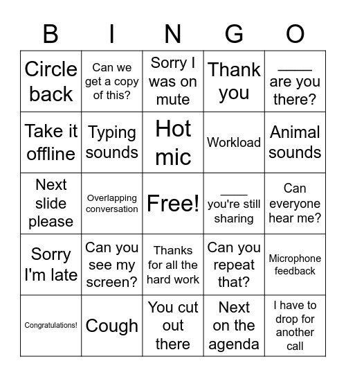 Town Hall Bingo Card