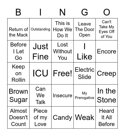 Lyrically Correct Bingo Card