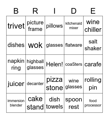 Helen Bridal Shower BINGO Card