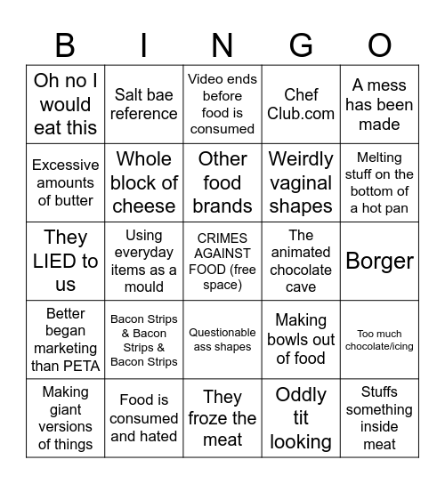 Chef Club Bingo Card