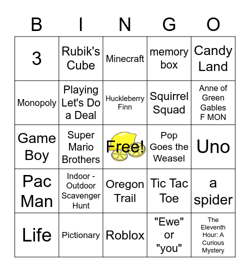 Escape From Mr. Lemoncello's Library Bingo Card