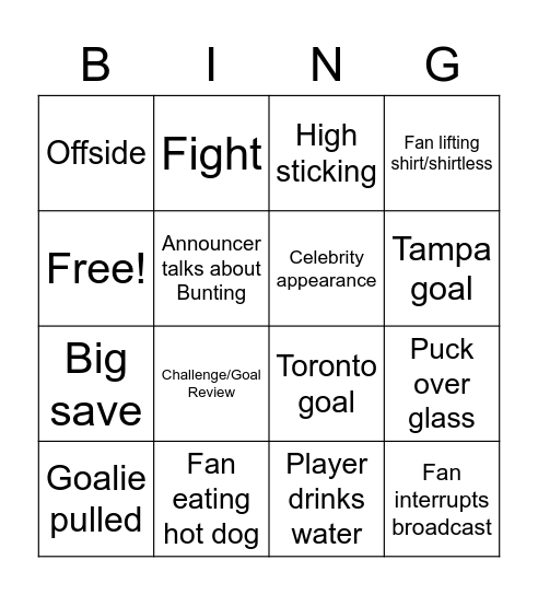 LEAFS GAME Bingo Card