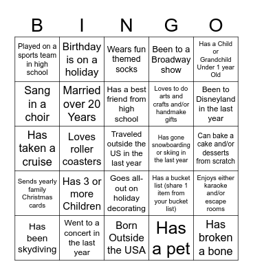 Get to Know Each Other Bingo Card