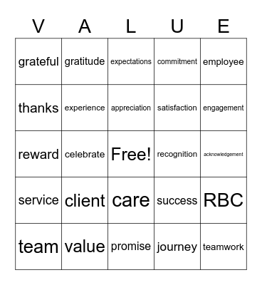 Employee Appreciation Bingo Card