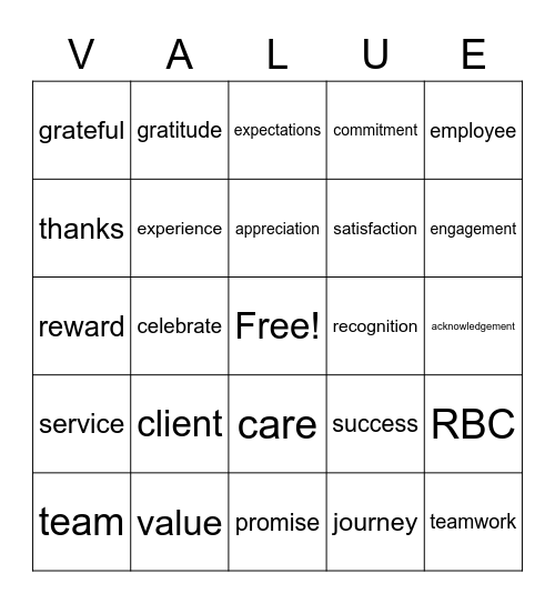 Employee Appreciation Bingo Card