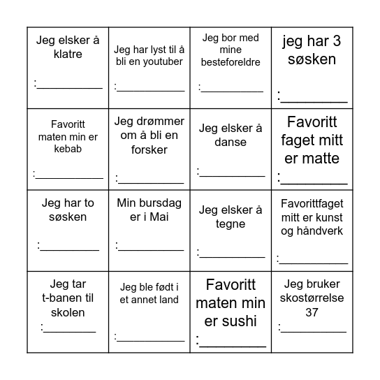 Finn en venn BINGO Card