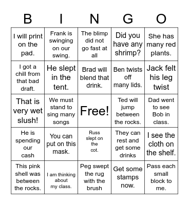 Fluency Phrases Bingo Card