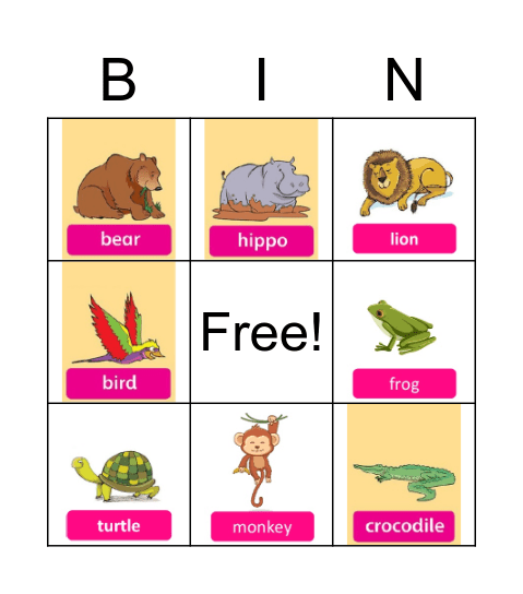 Animals Bingo Card