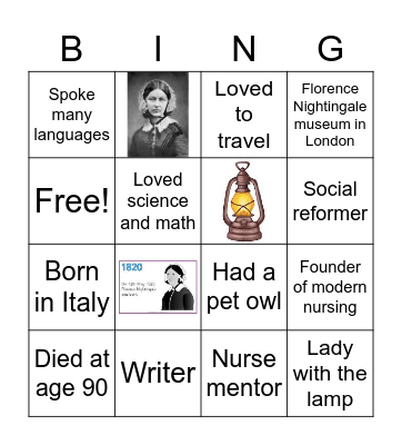 Florence Nightingale Fun Facts Bingo Card
