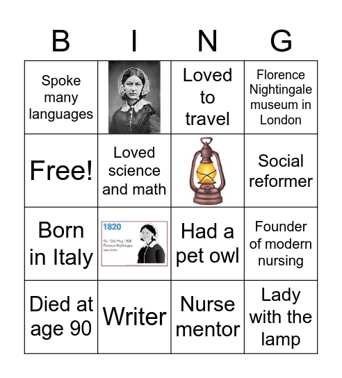 Florence Nightingale Fun Facts Bingo Card