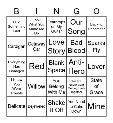 BINGO (Taylor's Version) Bingo Card