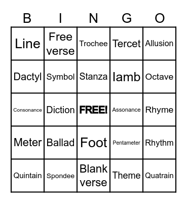 POETRY LINGO BINGO Card