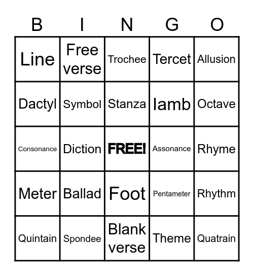 POETRY LINGO BINGO Card